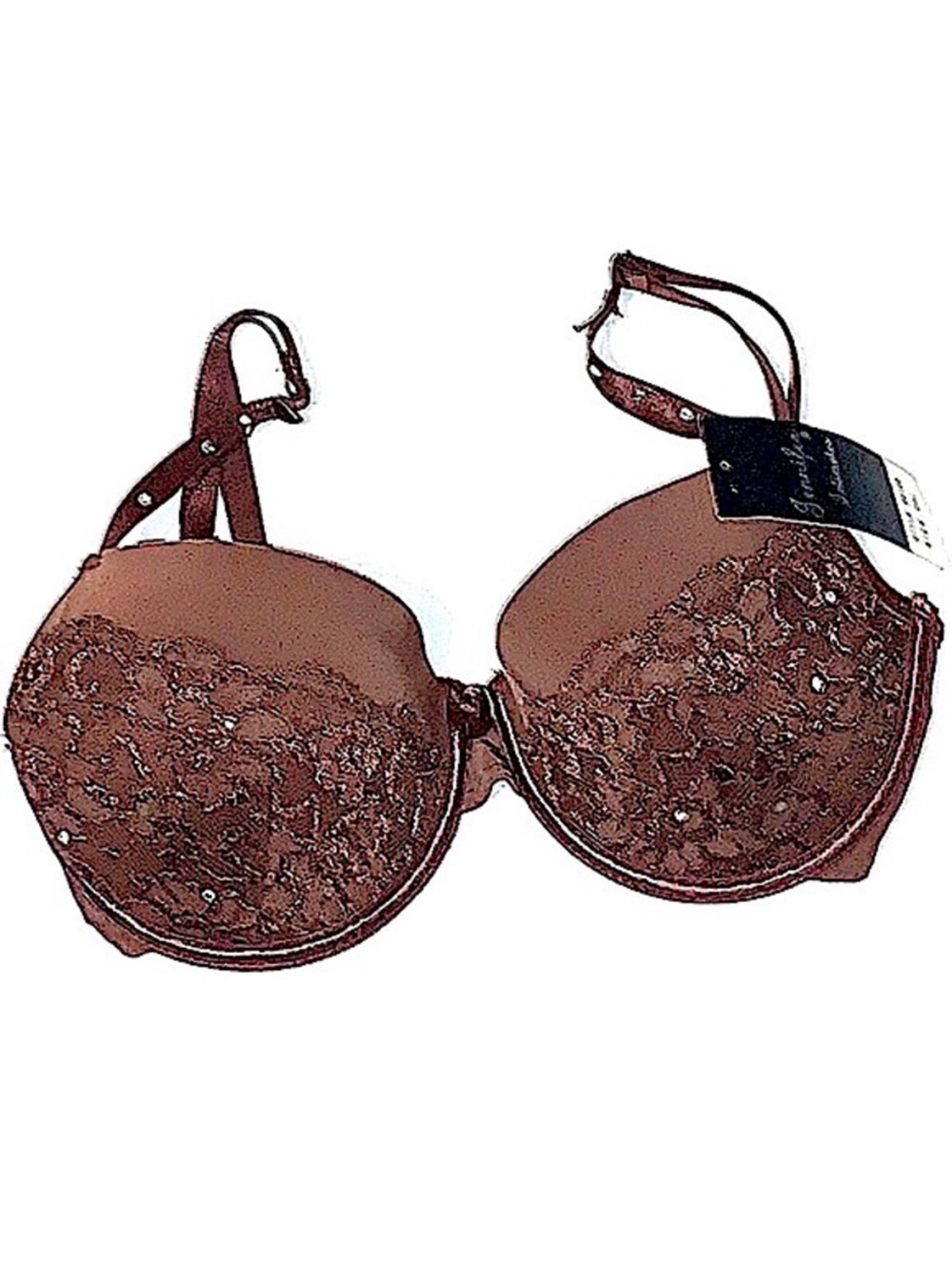 Y2K Jennifer Sequin Rhinestone Beaded Embellished Lace Bra 34C Brown Vintage